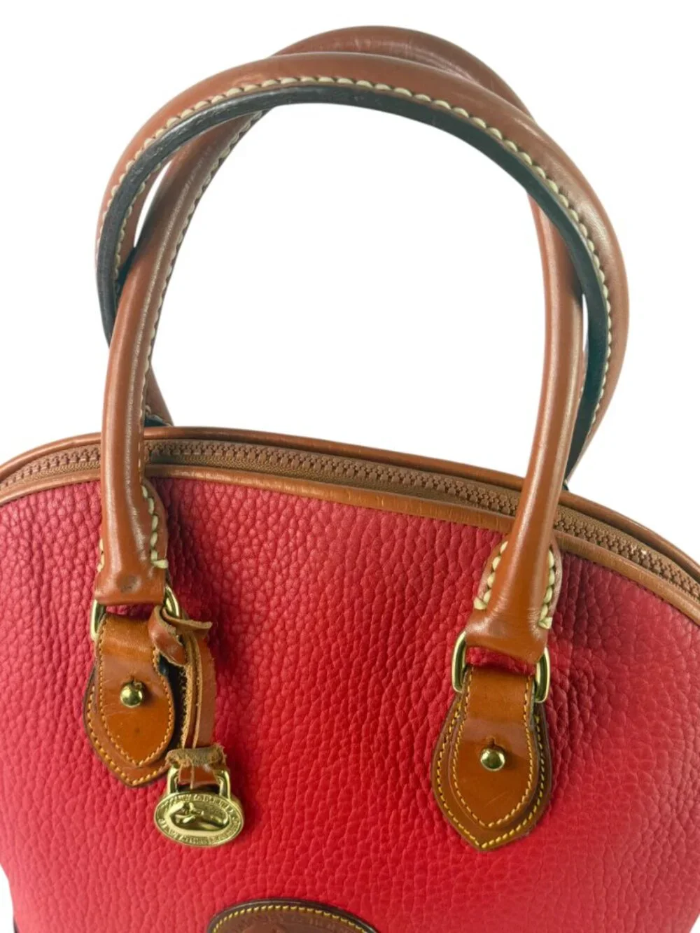 DOONEY & BOURKE Red Tan Leather Norfolk Satchel Crossbody Shoulder Bag